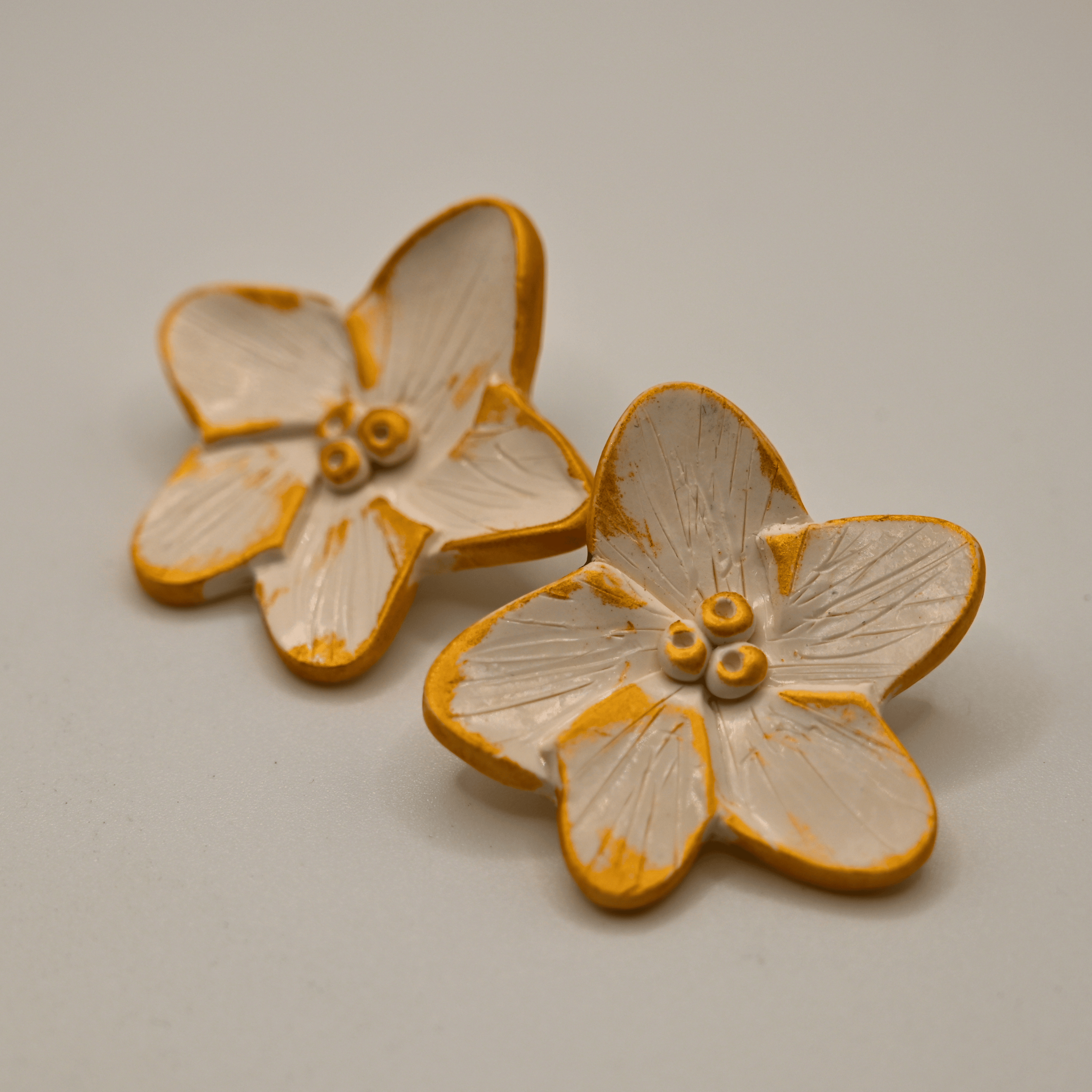 White Magnolia Polymer Clay Earrings
